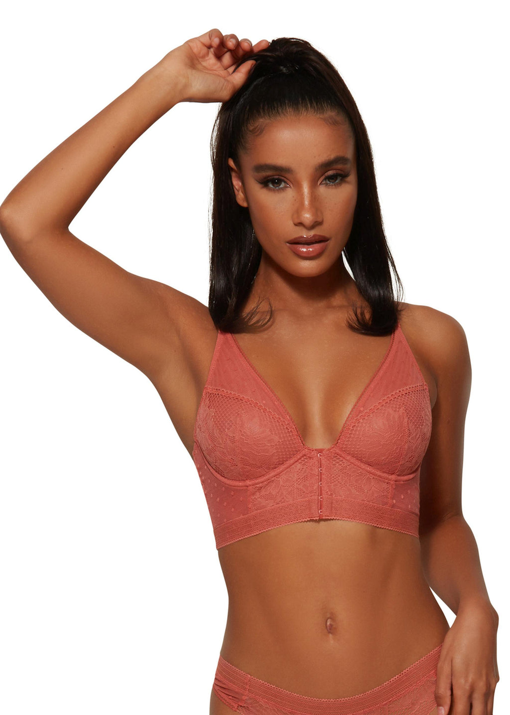 Gossard Boho Lace Longline V-Bügel BH mit Frontverschluss Dusty Cedar