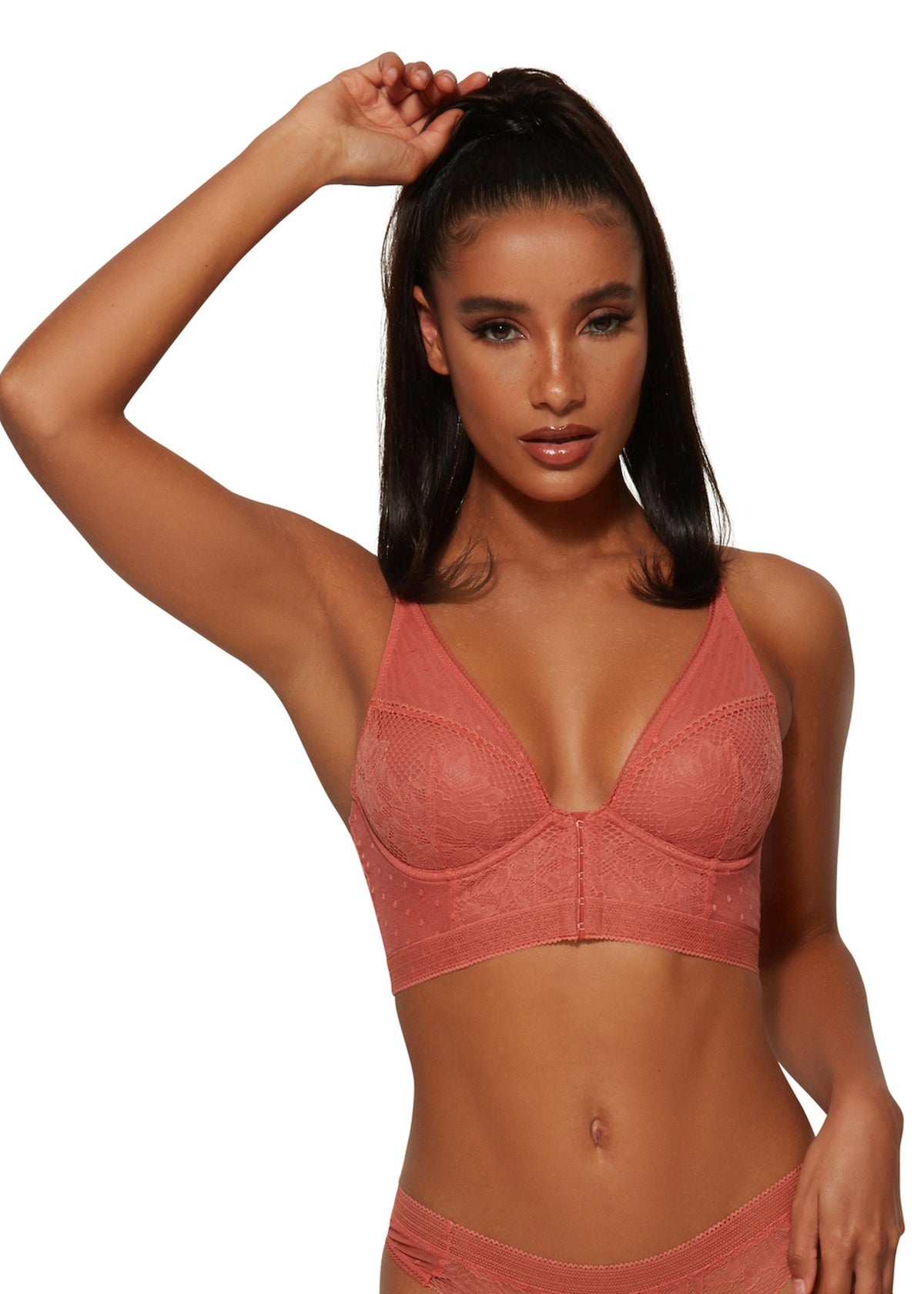 Gossard Boho Lace Longline V-Bügel BH mit Frontverschluss Dusty Cedar