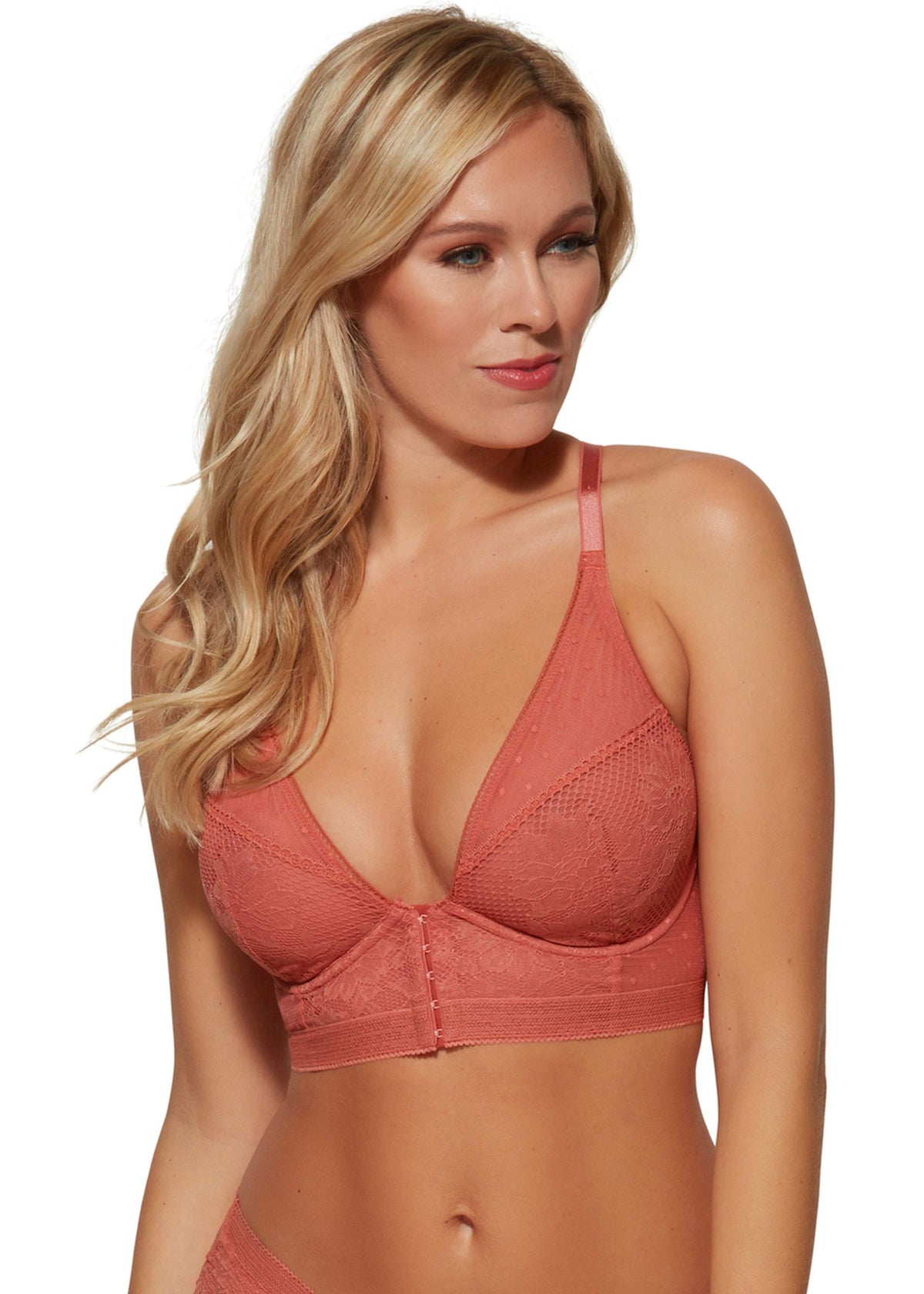 Gossard Boho Lace Longline V-Bügel BH mit Frontverschluss Dusty Cedar